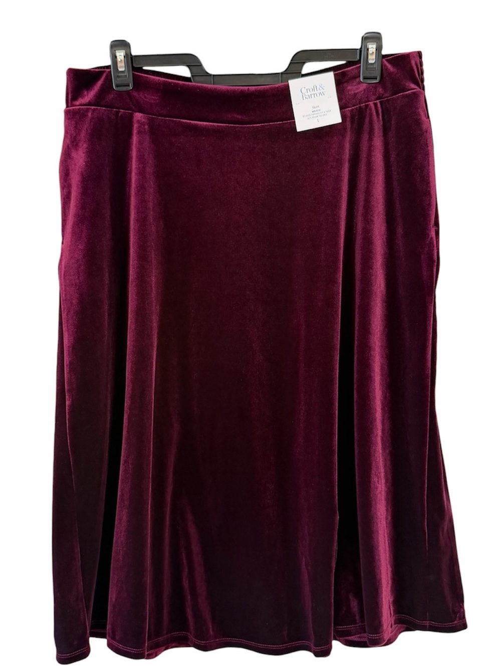NWT Croft & Barrow Burgundy Velvet Skirt LG Mid Rise Knee Length Witchy Office
